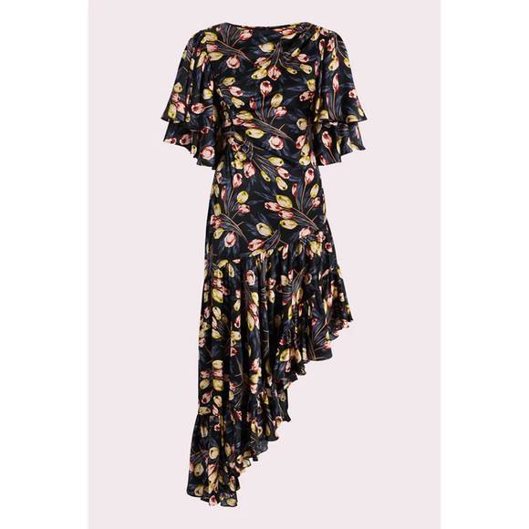 NEW CINQ A SEPT kossa asymmetrical maxi dress in black multi